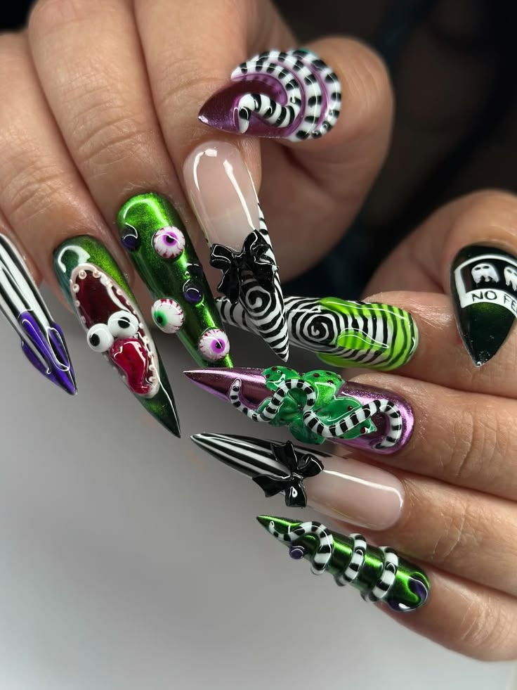 Beetlejuice Halloween Nails